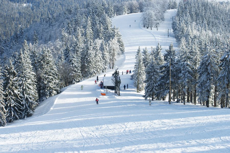 Sunny winter day at a ski resort