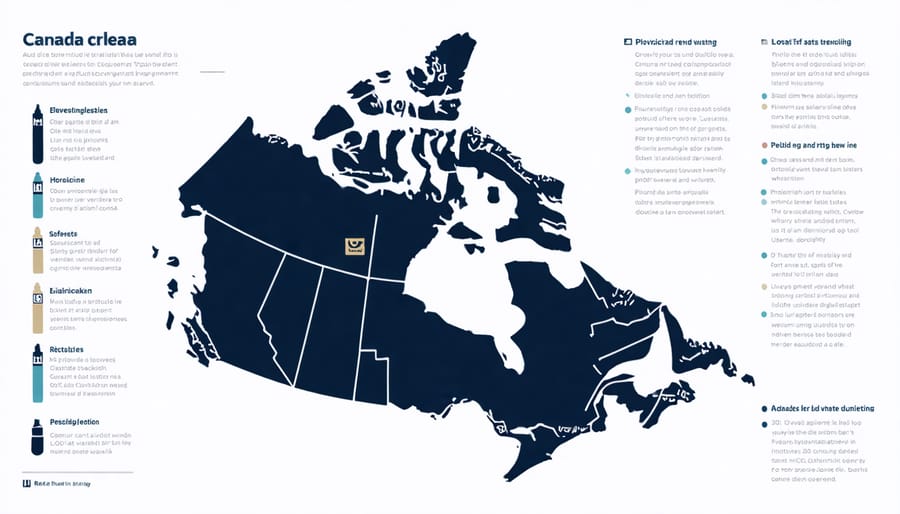 Map of Canada with provincial boundaries and corresponding vaping laws