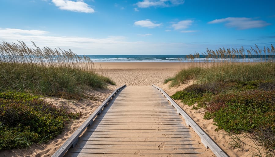 Boardwalk extending toward the ocean at Kelly’s Beach in Kouchibouguac National Park